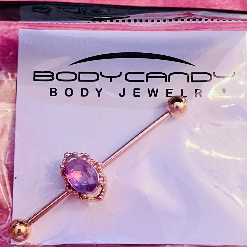 Body Candy Rose Gold Barbell with Purple Crystal NWT Never Opened